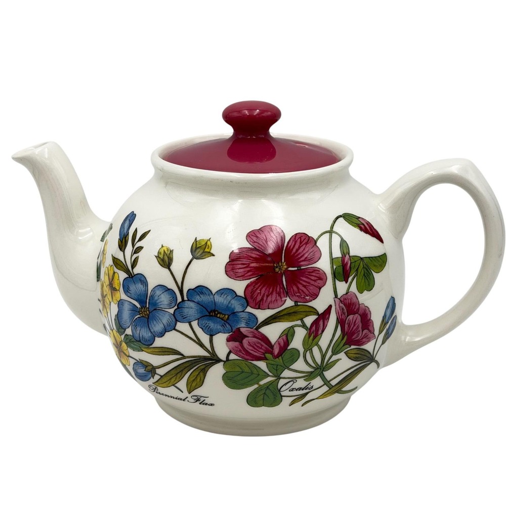 Vtg Sadler England Botanic 6 Cup Teapot‎ Floral Wildflower Perennial Magenta Lid